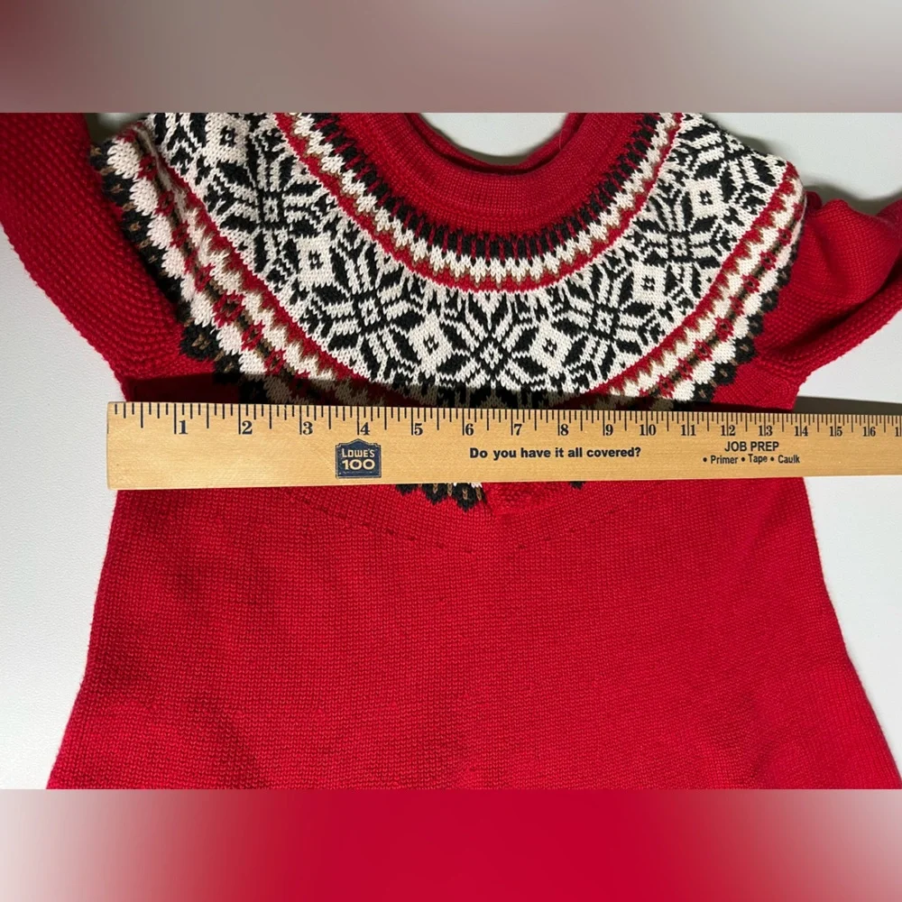 Hanna Andersson Red Black Fair Isle Sweater Dress 100% Combed Cotton Yarns